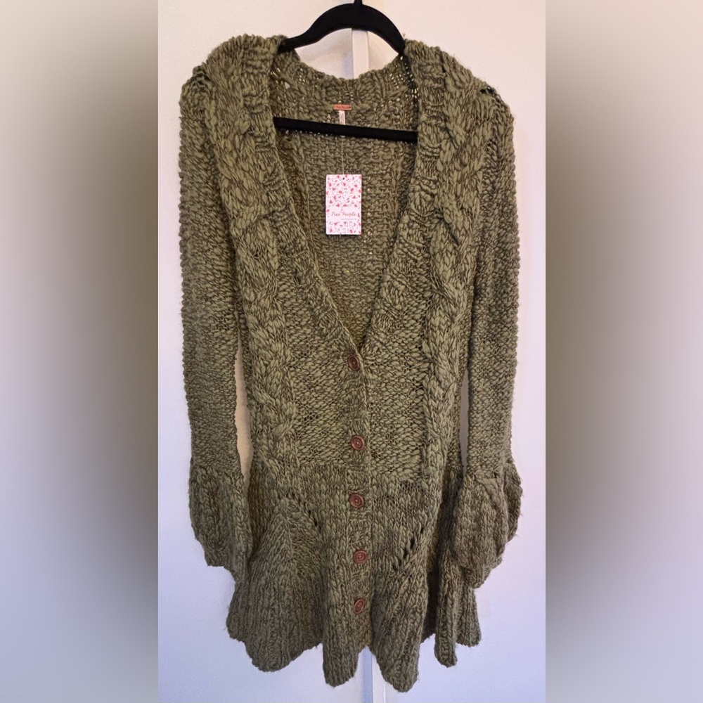 Free People Knit Olive Green Cardigan boho L